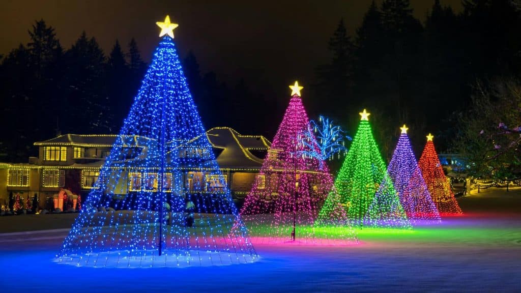 Image of a house with Christmas lights. 