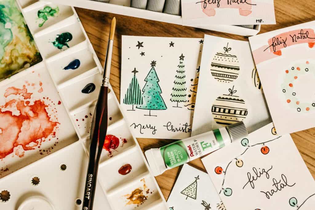 Image of homemade Christmas cards and pictures. 